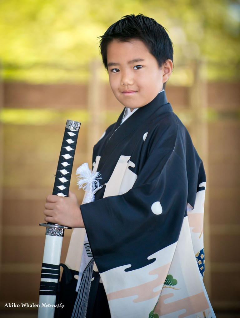 A boy in kimono, Japanese kimono, Japanese Sword,
