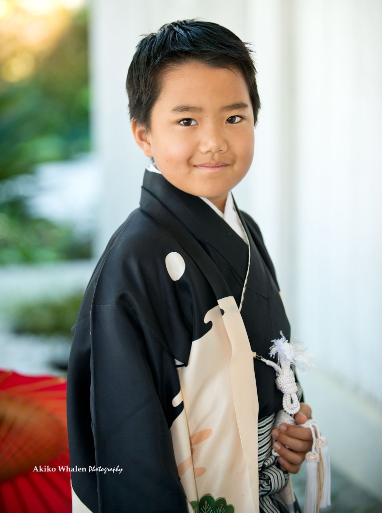 A boy in kimono, Japanese kimono,