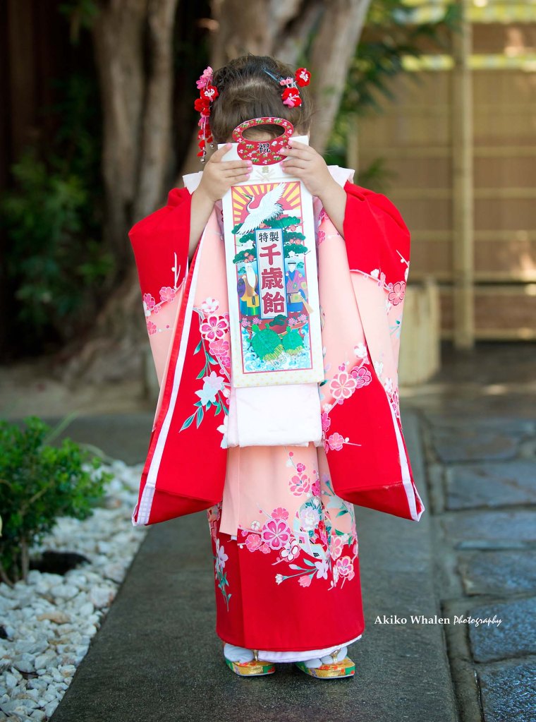 A 3 years old girl enjoying her Shichi Go San in Kimono