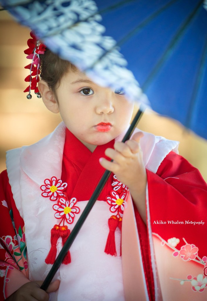 A 3 years old girl enjoying her Shichi Go San in Kimono