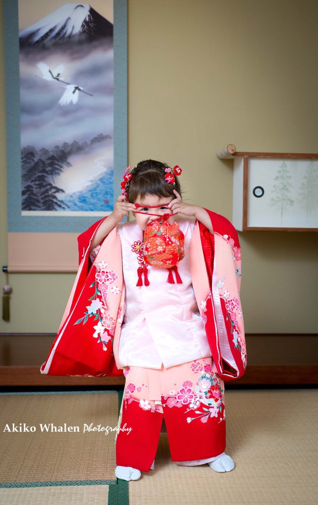 A 3 years old girl enjoying her Shichi Go San in Kimono