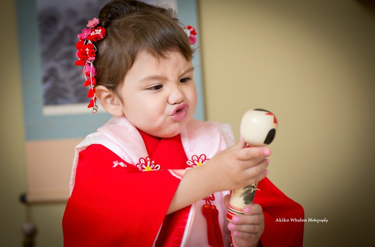 A 3 years old girl enjoying her Shichi Go San in Kimono