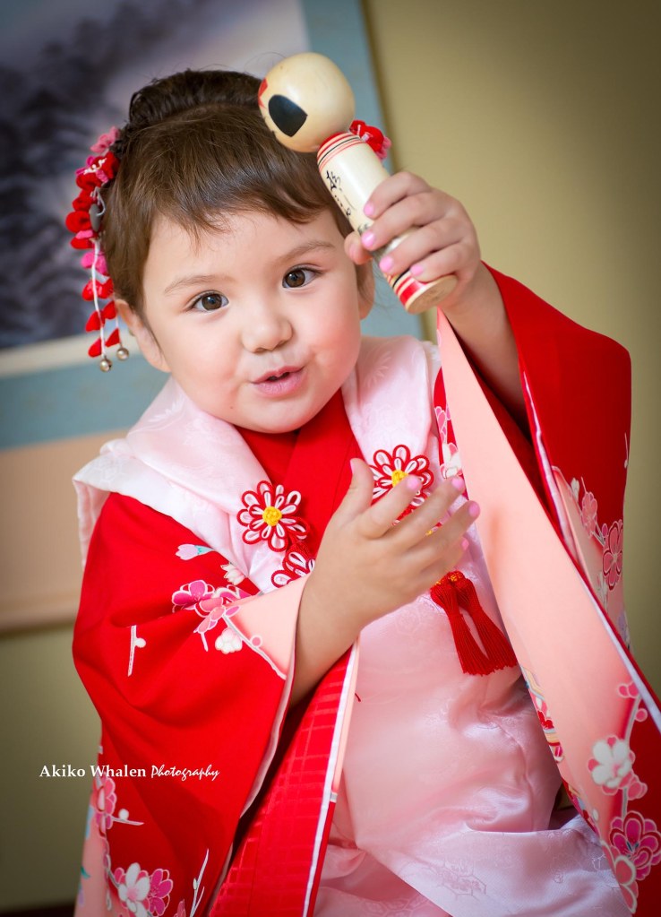A 3 years old girl enjoying her Shichi Go San in Kimono