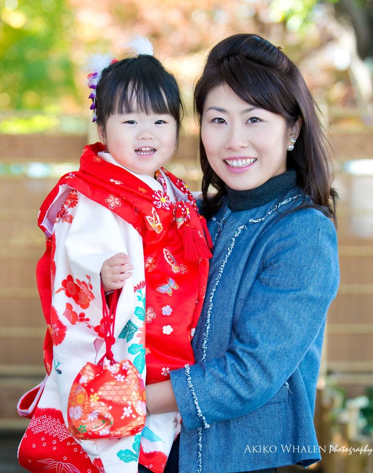 boy and girl in kimonos in Japanese Room, celebrating Shichi Go San,