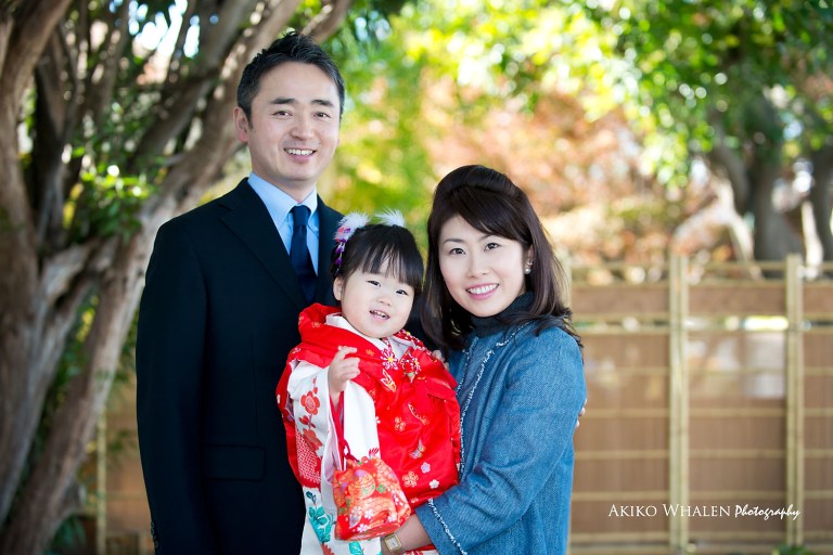 boy and girl in kimonos in Japanese Room, celebrating Shichi Go San,